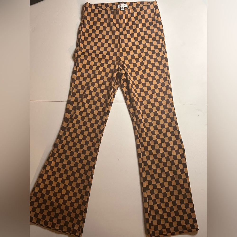 Brown Checkered Cropped Flare Pants
